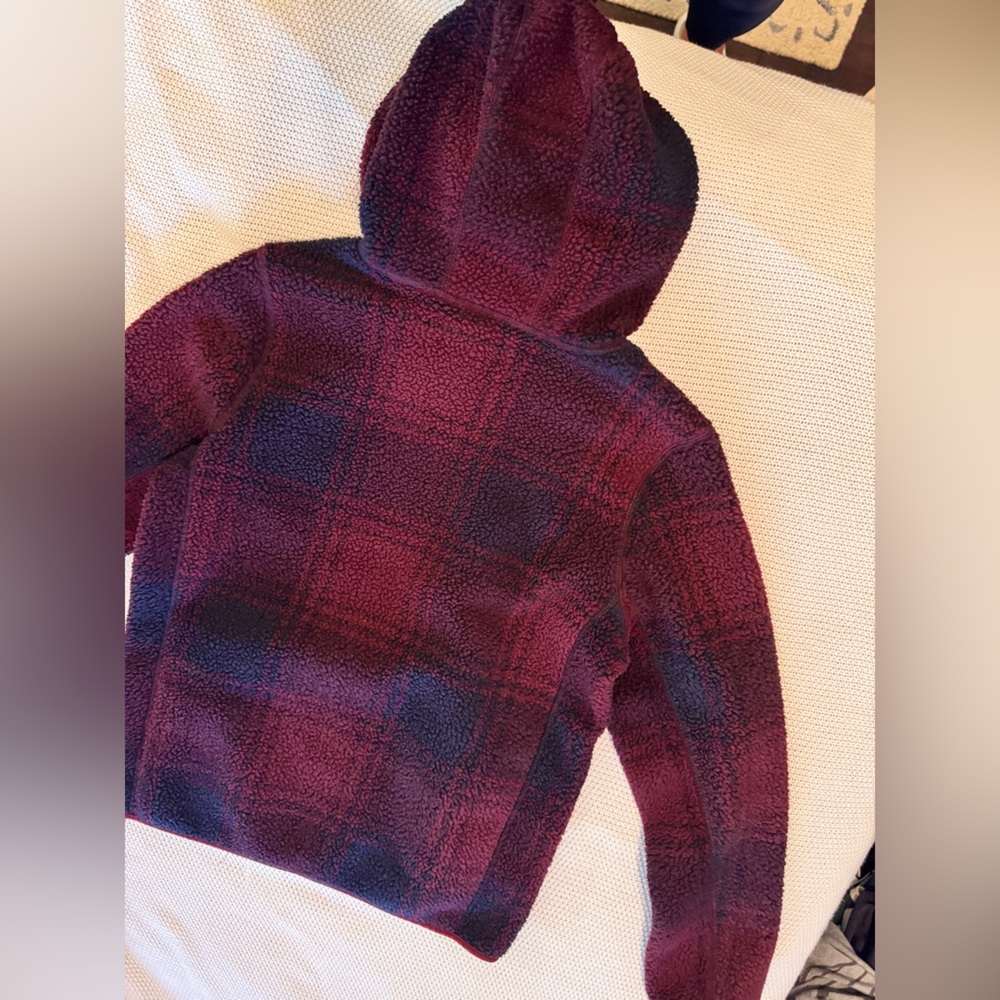 VINEYARD VINES Stillwater Sherpa Hoodie Red Navy Plaid Hooded Fleece Sweatshirt - Picture 9 of 14